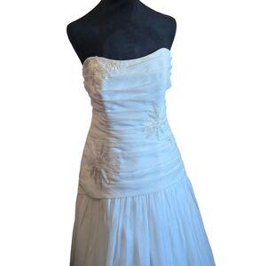Galina Soft White Strapless Organza Wedding Dress PK3285 Draped Waist Corset
